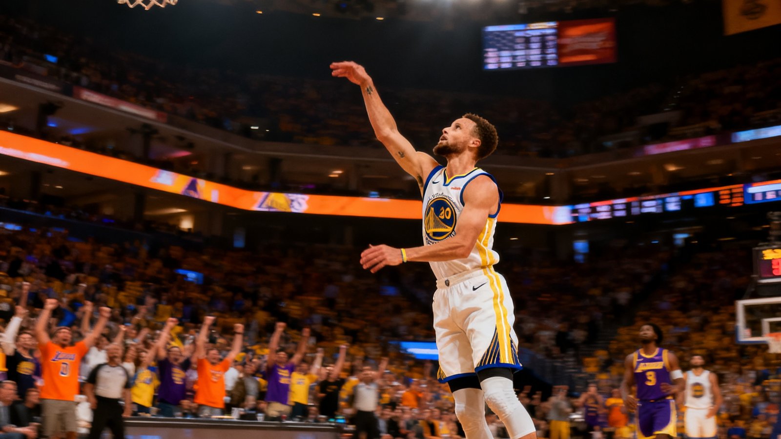 NBA湖人vs勇士，库里超远三分绝杀，回放慢动作封面